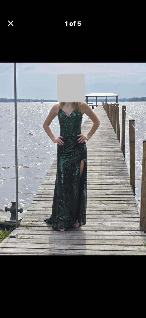 Emerald Green Sequin Prom Dress Corset Bodice Gown - Size S